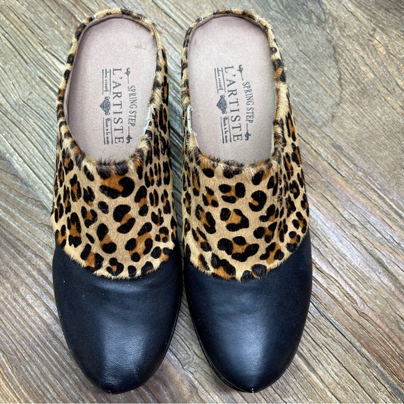 L’ Artiste by Spring Step Leopard Black Clogs Size 39 ~ 8.5 US - Picture 2 of 10
